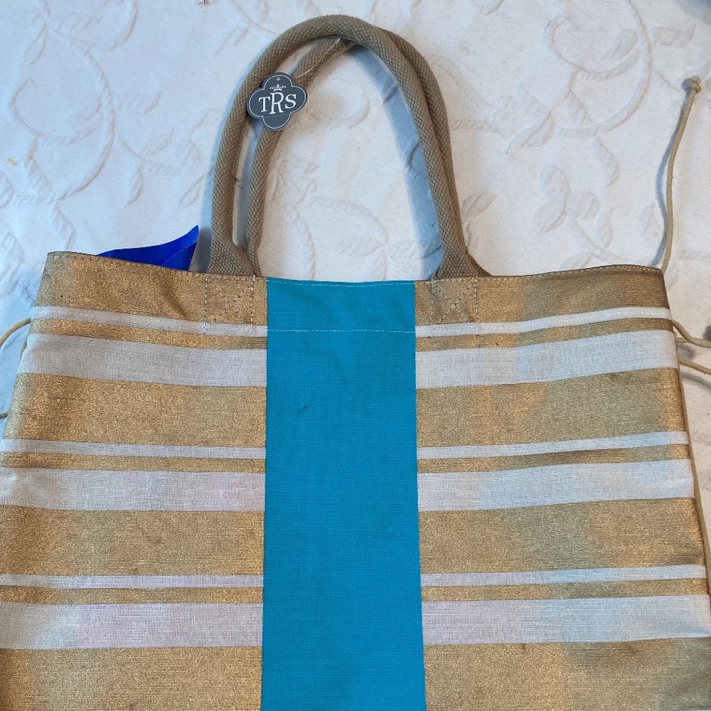 Beach tote large / gold and blue